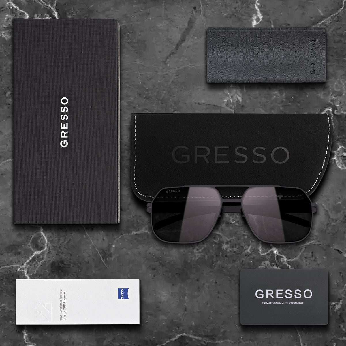 Черные мужские солнцезащитные очки GRESSO Dexter в стиле авиатор, изготовленные из титана, с поляризационными линзами Zeiss
