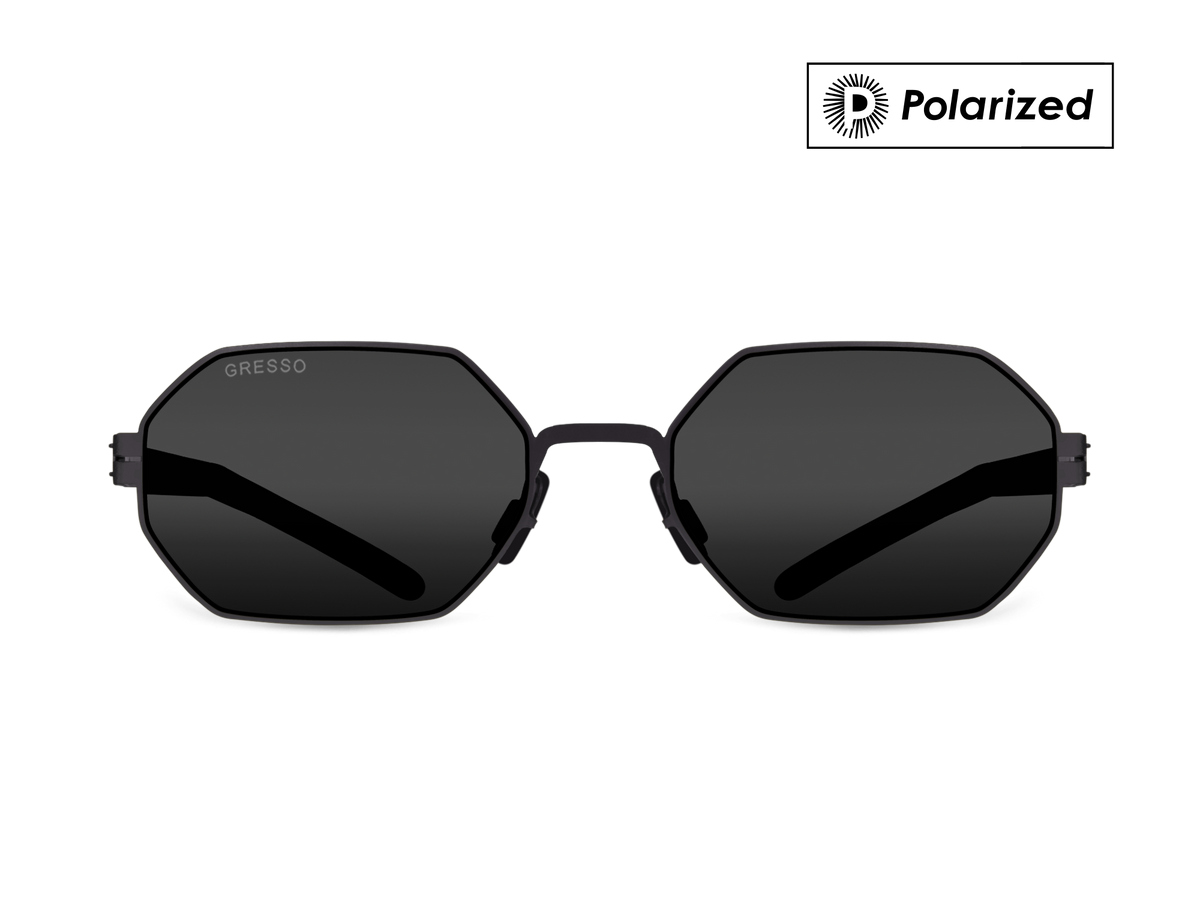 Черные мужские и женские солнцезащитные очки GRESSO Dubai, геометрия, изготовленные из титана, с поляризационными линзами Zeiss #color_серый монолит / поляризация