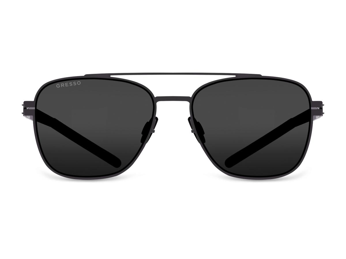 Черные мужские солнцезащитные очки GRESSO Dublin в стиле авиатор, изготовленные из титана, с поляризационными линзами Zeiss #color_серый монолит