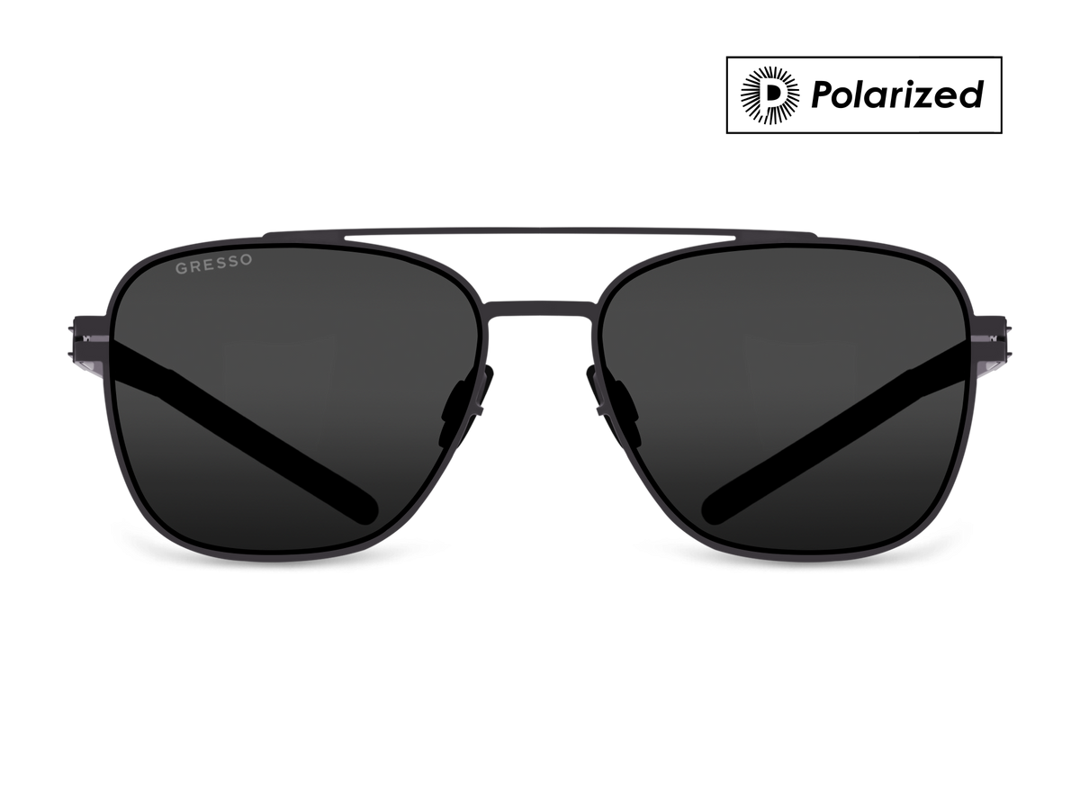 Черные мужские солнцезащитные очки GRESSO Dublin в стиле авиатор, изготовленные из титана, с поляризационными линзами Zeiss #color_серый монолит / поляризация