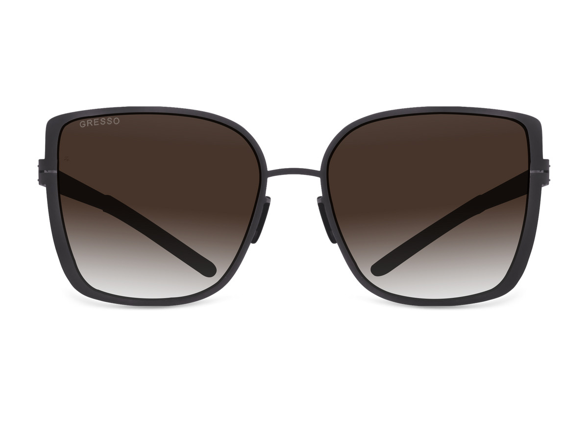 Черные женские солнцезащитные очки GRESSO Emma, бабочка, изготовленные из титана, с поляризационными линзами Zeiss #color_коричневый градиент