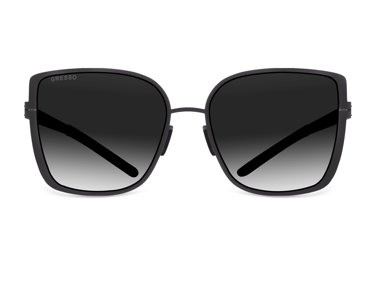 Черные женские солнцезащитные очки GRESSO Emma, бабочка, изготовленные из титана, с поляризационными линзами Zeiss #color_серый градиент