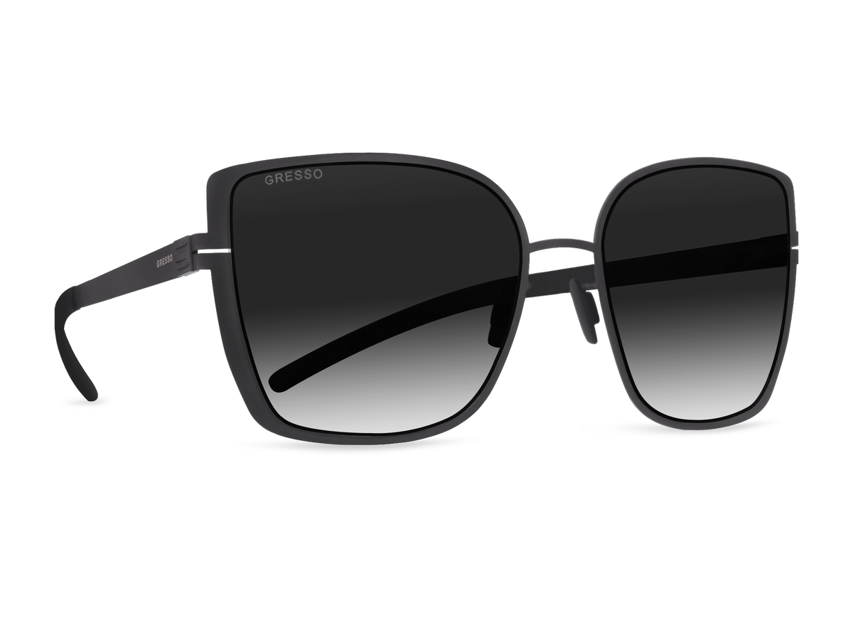 Черные женские солнцезащитные очки GRESSO Emma, бабочка, изготовленные из титана, с поляризационными линзами Zeiss #color_серый градиент