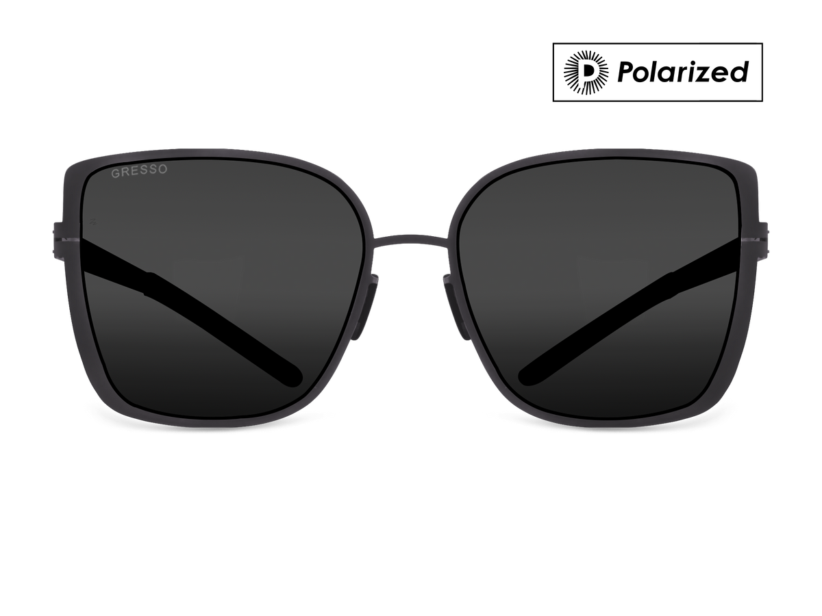 Черные женские солнцезащитные очки GRESSO Emma, бабочка, изготовленные из титана, с поляризационными линзами Zeiss #color_серый монолит / поляризация
