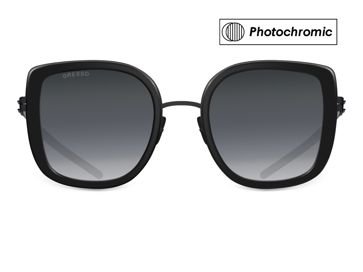 Черные женские солнцезащитные очки GRESSO Evita, бабочка, изготовленные из титана, с фотохромными линзами Zeiss #color_серый монолит / фотохром
