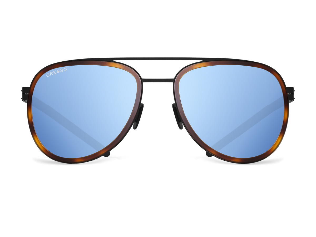 Синие мужские солнцезащитные очки GRESSO Falcon в стиле авиатор, изготовленные из титана, с поляризационными линзами Zeiss #color_голубое зеркало