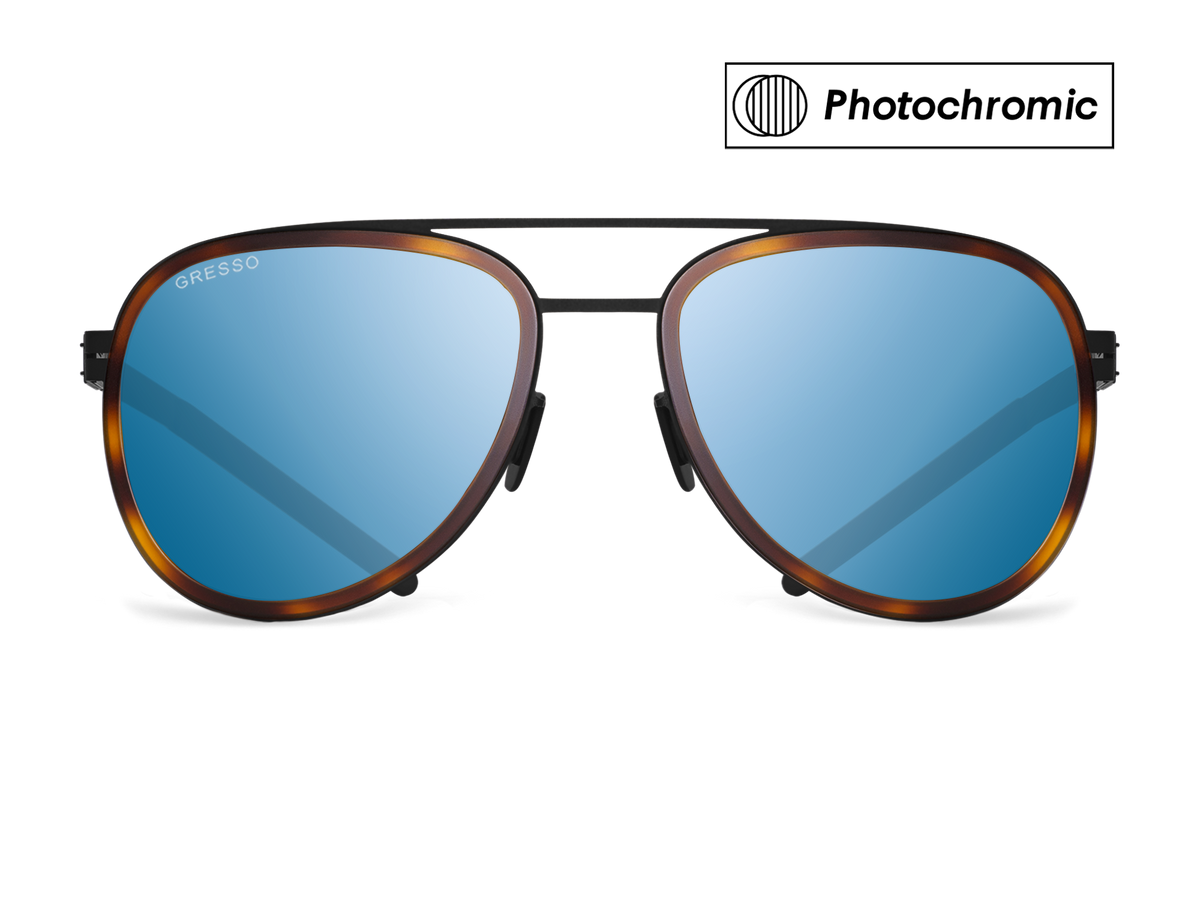 Синие мужские солнцезащитные очки-хамелеоны Falcon в стиле авиатор, изготовленные из титана, с фотохромными линзами Zeiss #color_синий монолит / фотохром
