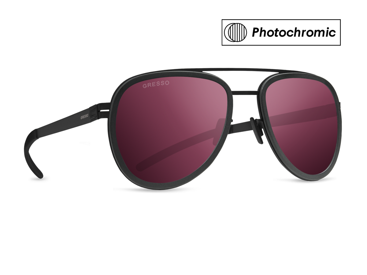 Черные мужские солнцезащитные очки-хамелеоны Falcon в стиле авиатор, изготовленные из титана, с фотохромными линзами Zeiss #color_фиолетовый монолит / фотохром