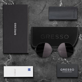 Черные женские солнцезащитные очки GRESSO Geneva, круглые, изготовленные из титана, с поляризационными линзами Zeiss