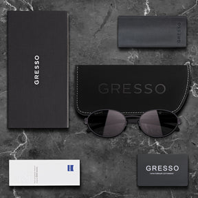 Черные женские солнцезащитные очки GRESSO Gwyneth, круглые, изготовленные из титана, с поляризационными линзами Zeiss