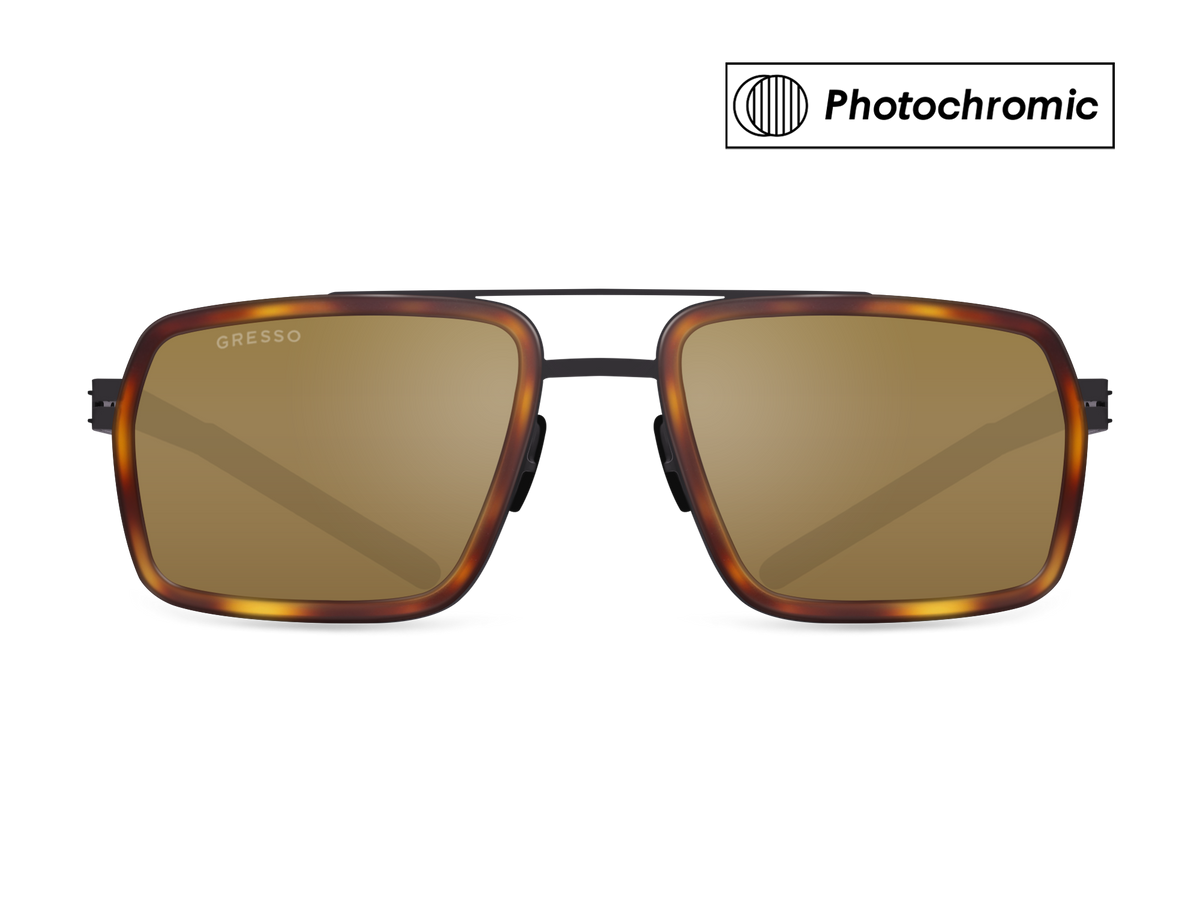 Черные мужские солнцезащитные очки GRESSO Helsinki в стиле авиатор, изготовленные из титана, с фотохромными линзами Zeiss #color_коричневый монолит / фотохром
