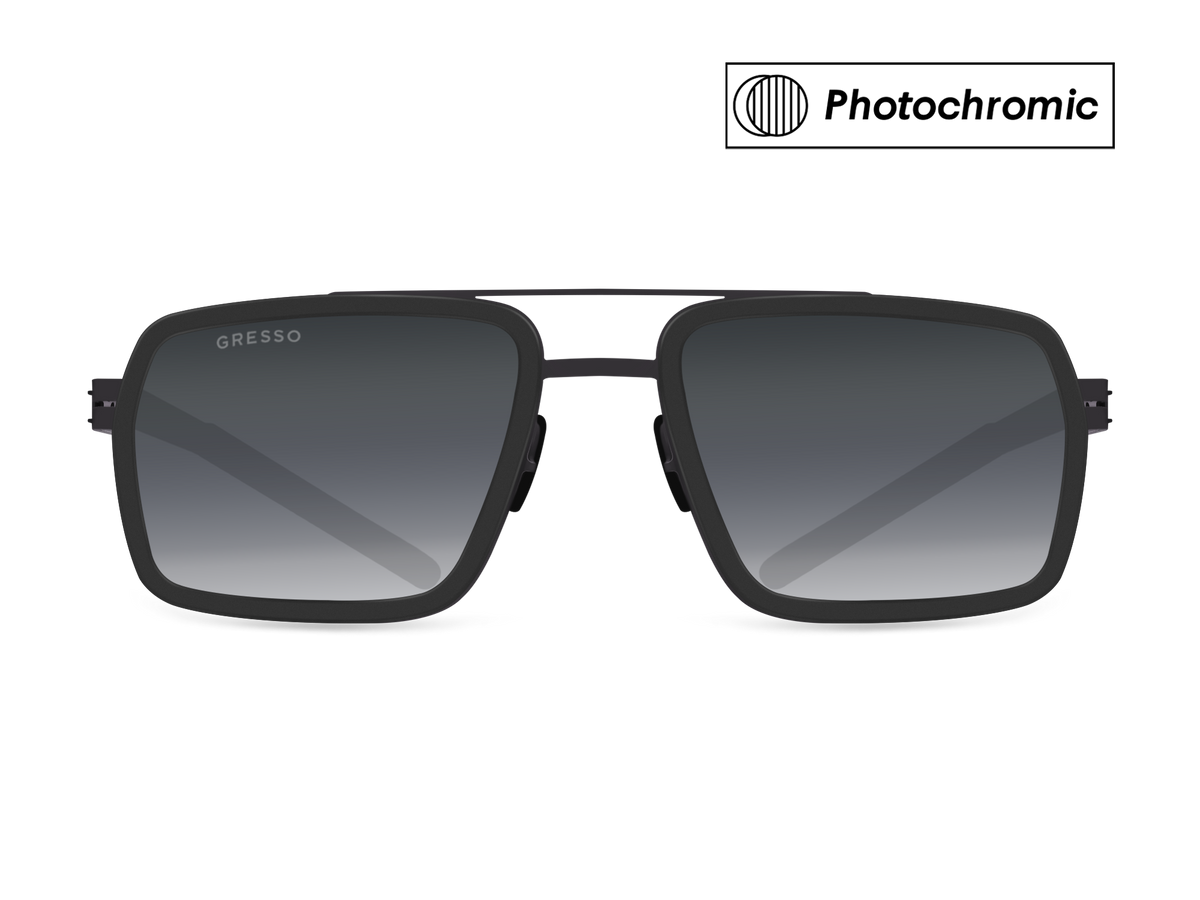 Черные мужские солнцезащитные очки GRESSO Helsinki в стиле авиатор, изготовленные из титана, с фотохромными линзами Zeiss #color_серый монолит / фотохром