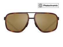 Черные мужские солнцезащитные очки-хамелеоны GRESSO Henderson в стиле авиатор, изготовленные из титана, с фотохромными линзами Zeiss #color_коричневый монолит / фотохром