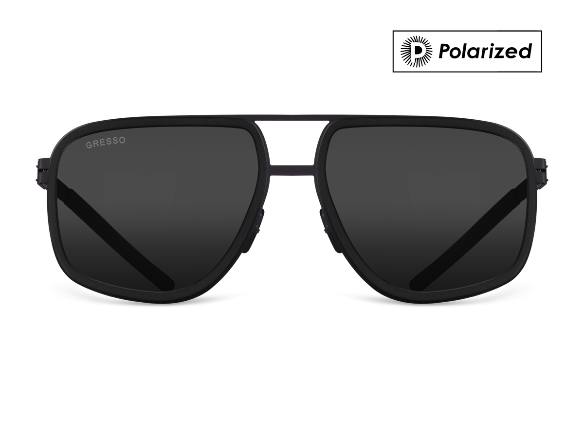 Черные мужские солнцезащитные очки GRESSO Henderson в стиле авиатор, изготовленные из титана, с поляризационными линзами Zeiss #color_серый монолит / поляризация