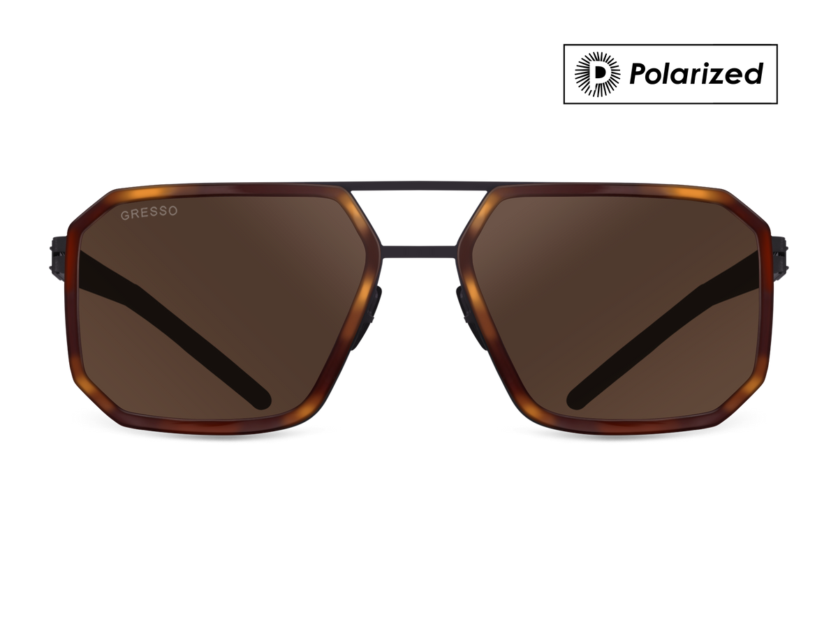 Черные мужские солнцезащитные очки GRESSO Houston в стиле авиатор, изготовленные из титана, с поляризационными линзами Zeiss #color_коричневый монолит / поляризация