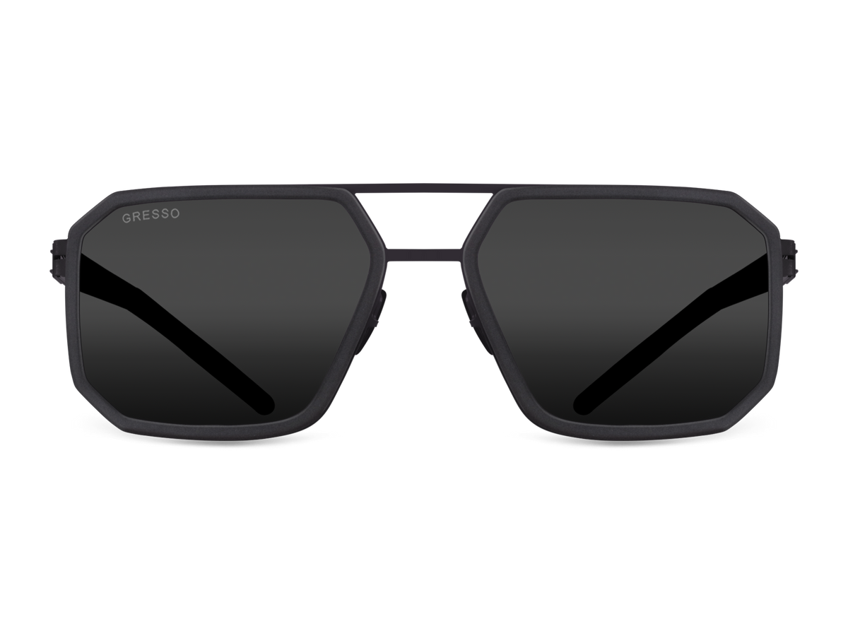 Черные мужские солнцезащитные очки GRESSO Houston в стиле авиатор, изготовленные из титана, с поляризационными линзами Zeiss #color_серый монолит