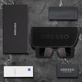 Черные женские солнцезащитные очки GRESSO Ibiza, прямоугольные, изготовленные из титана, с поляризационными линзами Zeiss