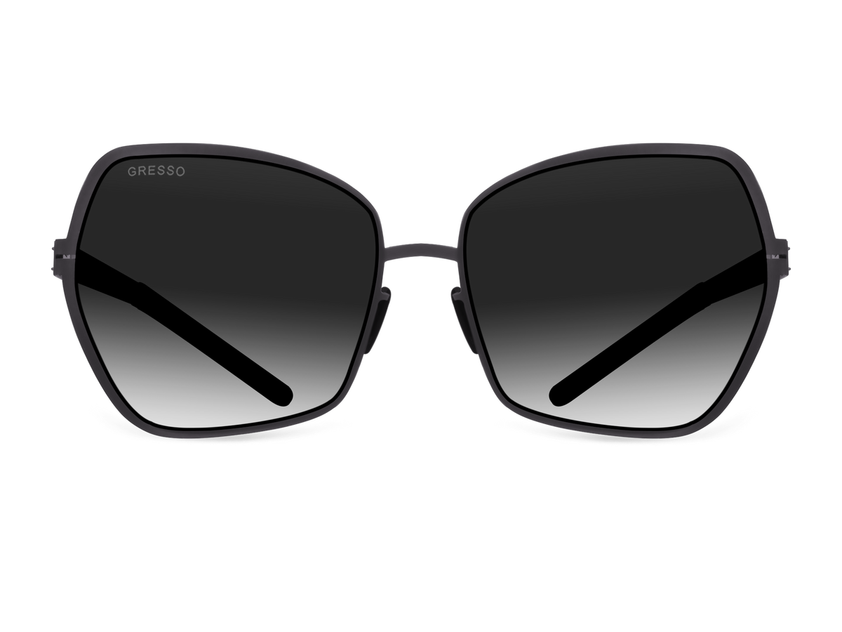 Черные женские солнцезащитные очки GRESSO Josephine, бабочка, изготовленные из титана, с поляризационными линзами Zeiss #color_серый градиент