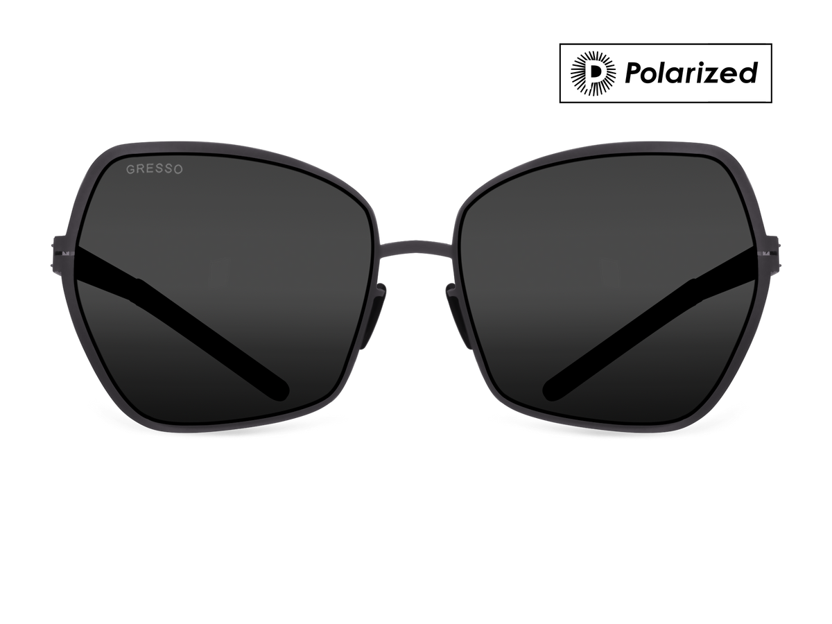 Черные женские солнцезащитные очки GRESSO Josephine, бабочка, изготовленные из титана, с поляризационными линзами Zeiss #color_серый монолит / поляризация