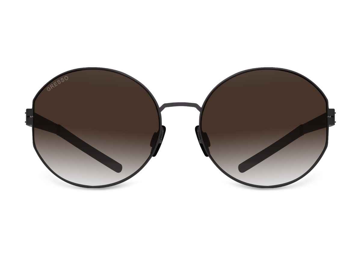 Черные женские солнцезащитные очки GRESSO Lauren, круглые, изготовленные из титана, с поляризационными линзами Zeiss #color_коричневый градиент