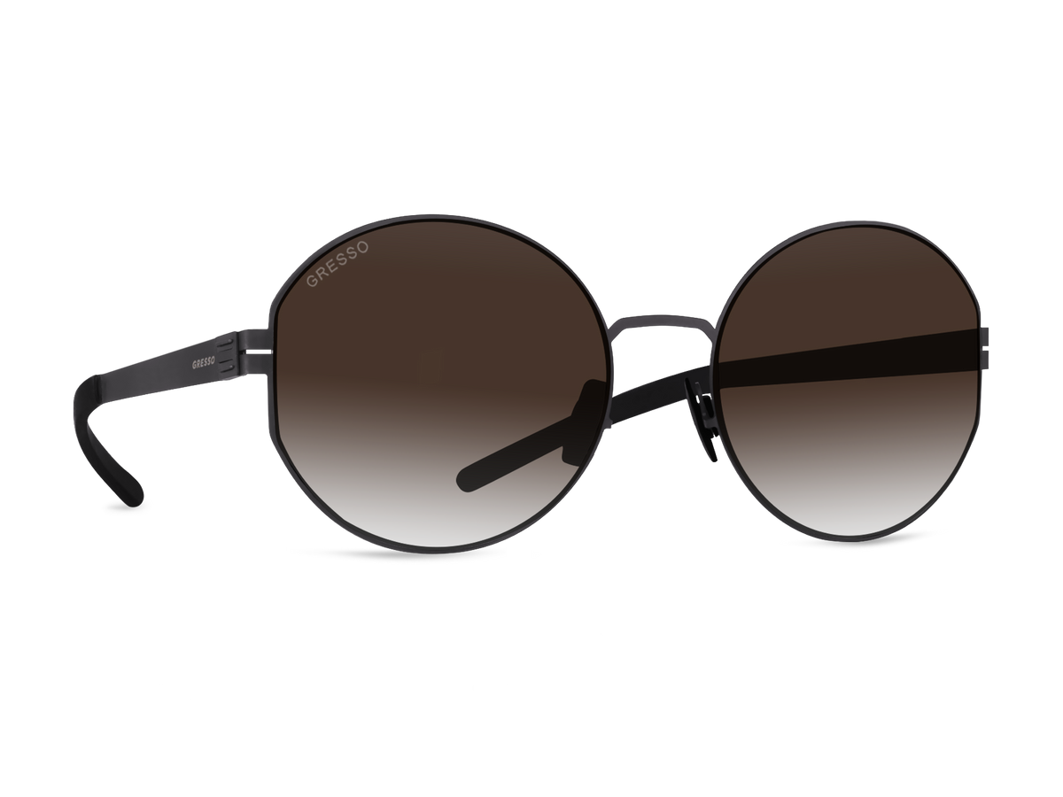Черные женские солнцезащитные очки GRESSO Lauren, круглые, изготовленные из титана, с поляризационными линзами Zeiss #color_коричневый градиент