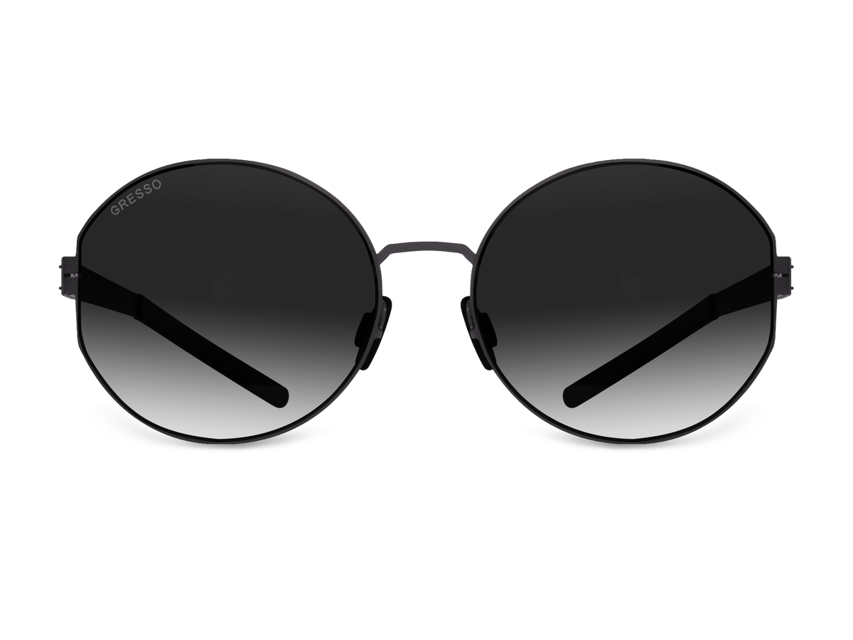Черные женские солнцезащитные очки GRESSO Lauren, круглые, изготовленные из титана, с поляризационными линзами Zeiss #color_серый градиент