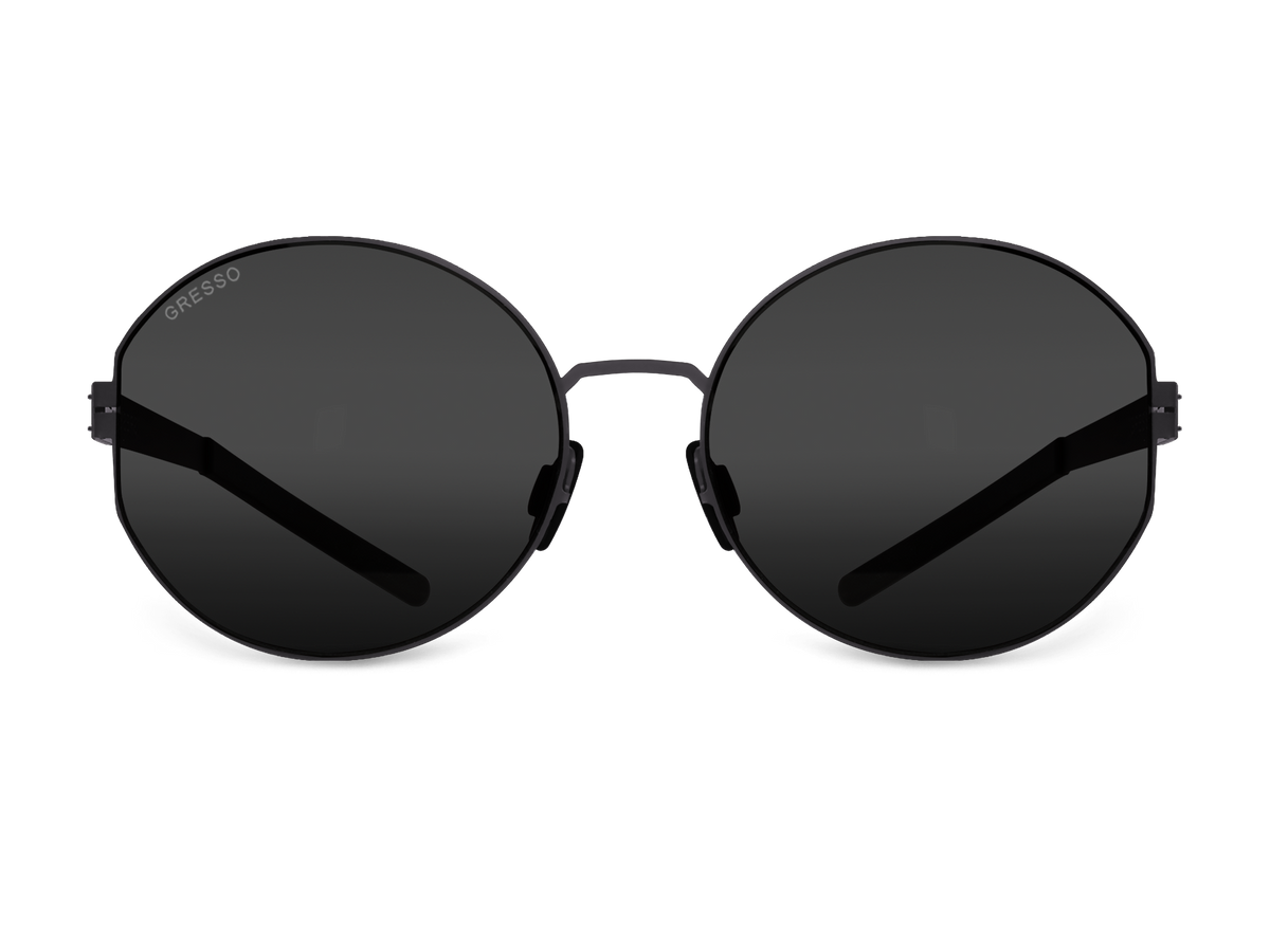 Черные женские солнцезащитные очки GRESSO Lauren, круглые, изготовленные из титана, с поляризационными линзами Zeiss #color_серый монолит