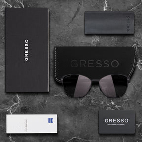 Черные женские солнцезащитные очки GRESSO Lima, бабочка, изготовленные из титана, с поляризационными линзами Zeiss