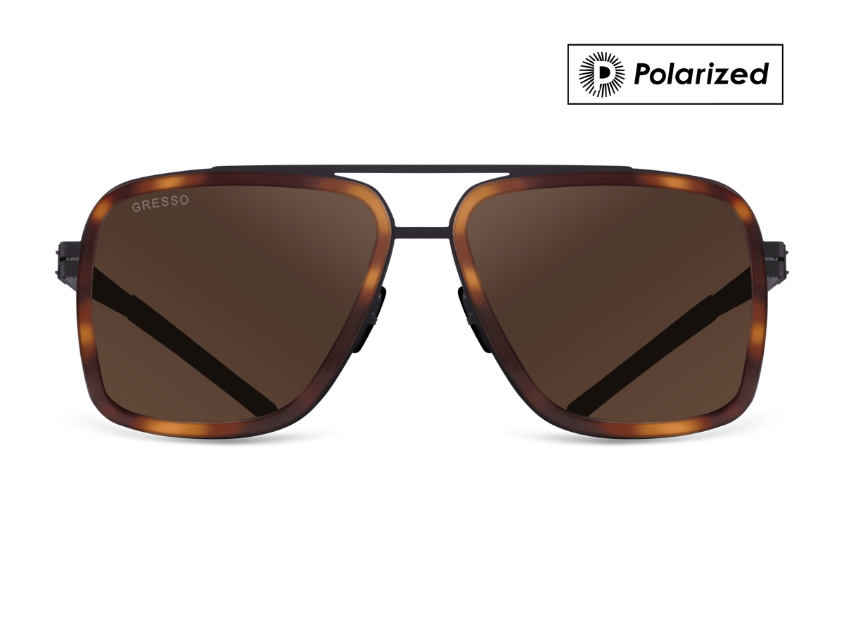 Черные мужские солнцезащитные очки GRESSO London в стиле авиатор, изготовленные из титана, с поляризационными линзами Zeiss #color_коричневый монолит / поляризация