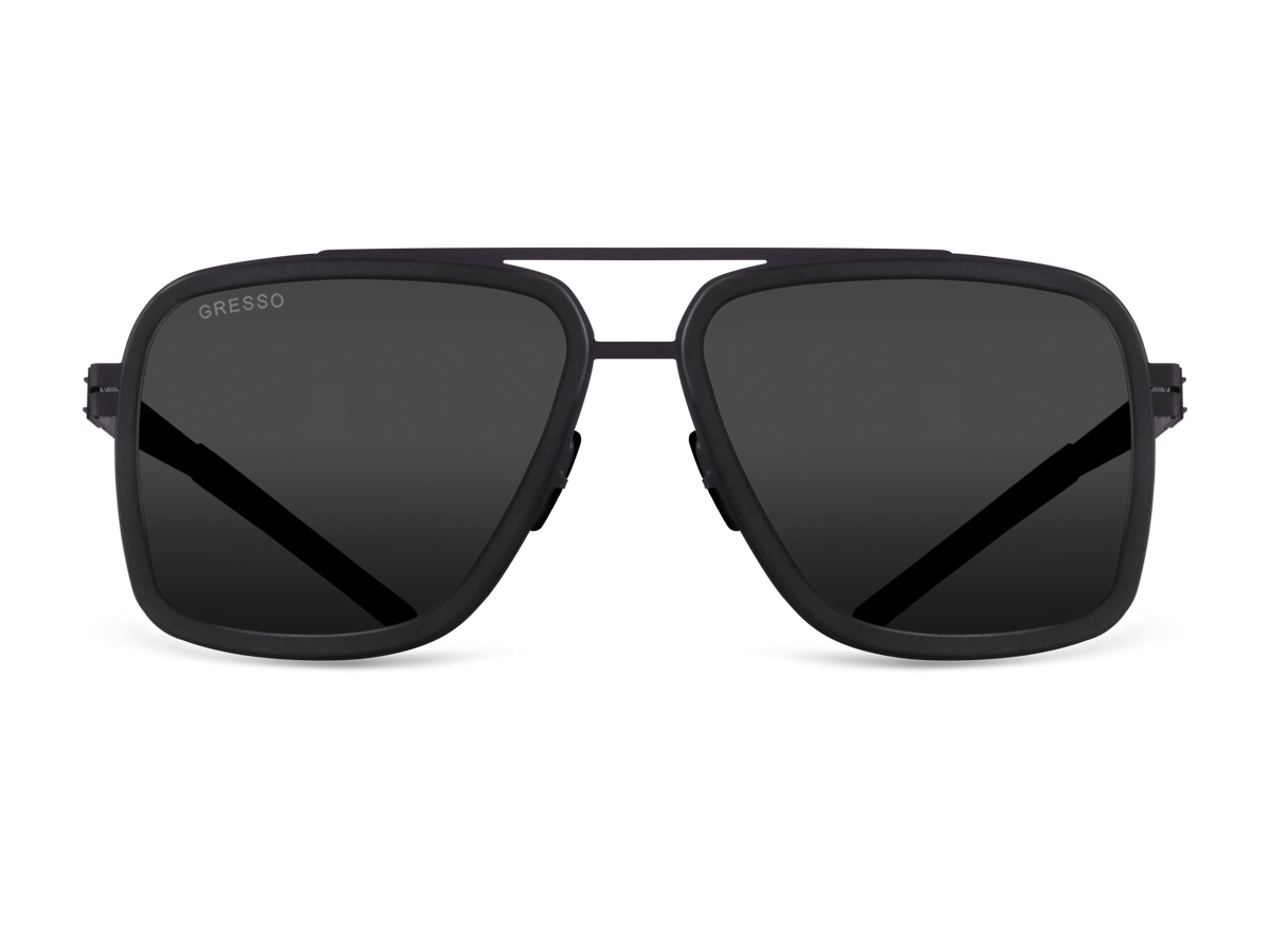 Черные мужские солнцезащитные очки GRESSO London в стиле авиатор, изготовленные из титана, с поляризационными линзами Zeiss #color_серый монолит