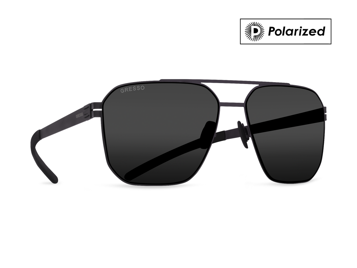 Черные мужские солнцезащитные очки GRESSO Madison в стиле авиатор, изготовленные из титана, с поляризационными линзами Zeiss #color_серый монолит / поляризация