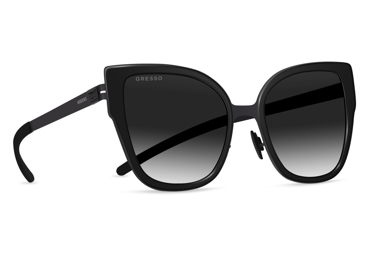 Черные женские солнцезащитные очки GRESSO Malta, бабочка, изготовленные из титана, с поляризационными линзами Zeiss #color_серый градиент