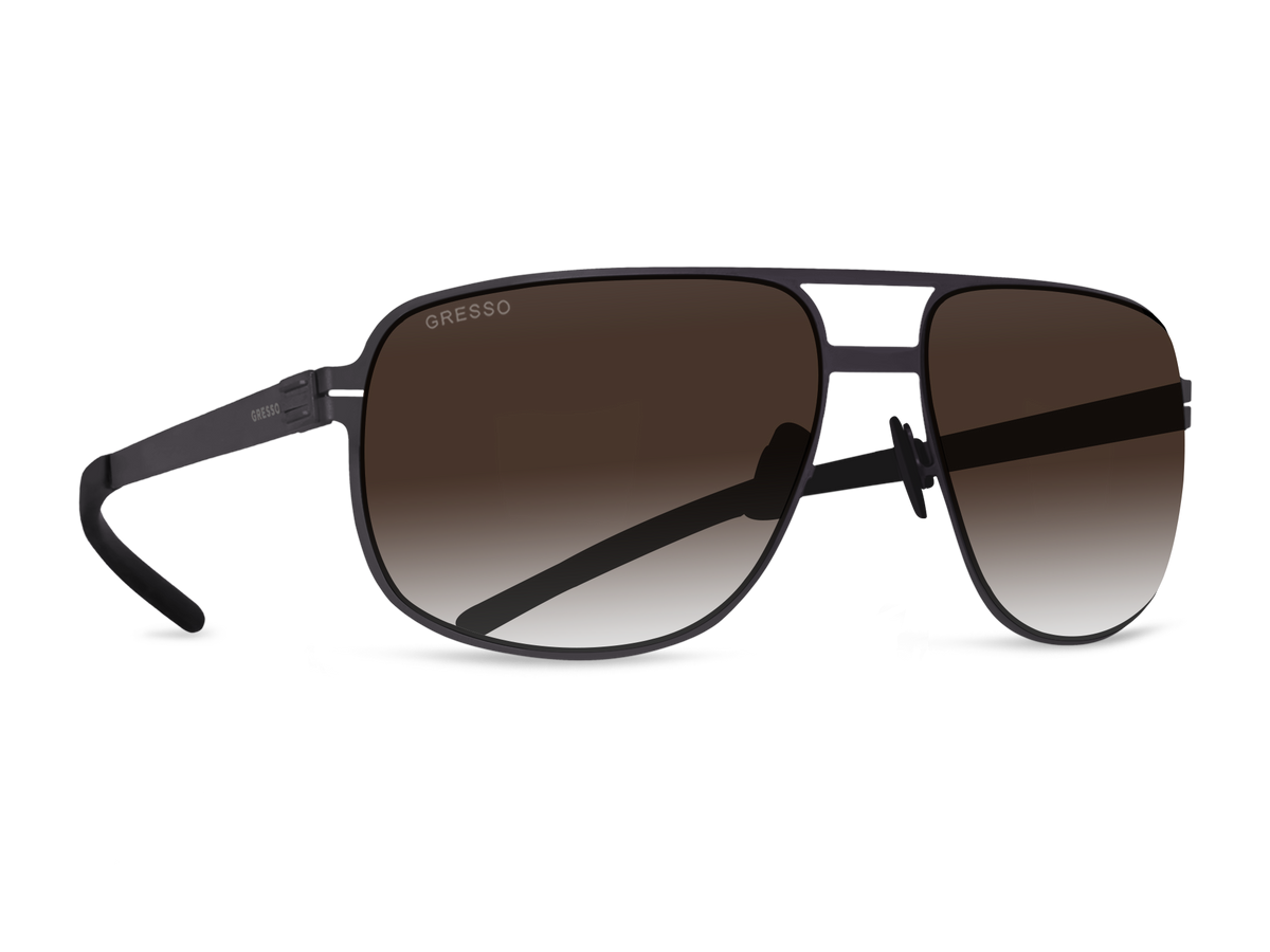 Черные мужские солнцезащитные очки GRESSO Manchester в стиле авиатор, изготовленные из титана, с поляризационными линзами Zeiss #color_коричневый градиент