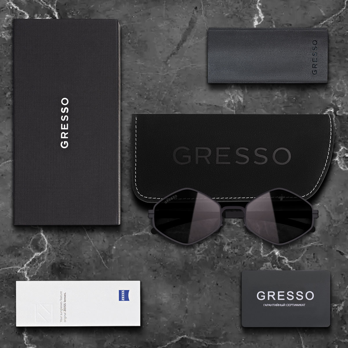 Черные женские солнцезащитные очки GRESSO Milan, квадратные, изготовленные из титана, с поляризационными линзами Zeiss