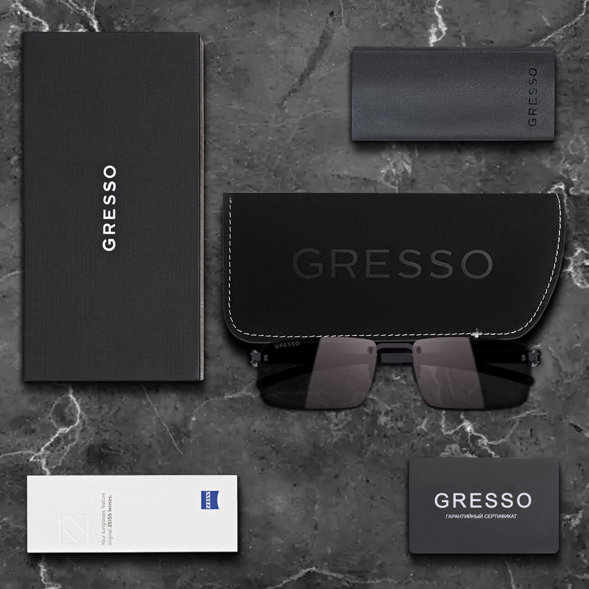 Безоправные солнцезащитные очки GRESSO Montana, прямоугольные, изготовленные из титана, с поляризационными линзами Zeiss