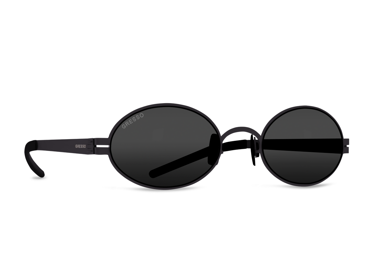 Черные мужские и женские солнцезащитные очки GRESSO Mykonos, круглые, изготовленные из титана, с поляризационными линзами Zeiss #color_серый монолит