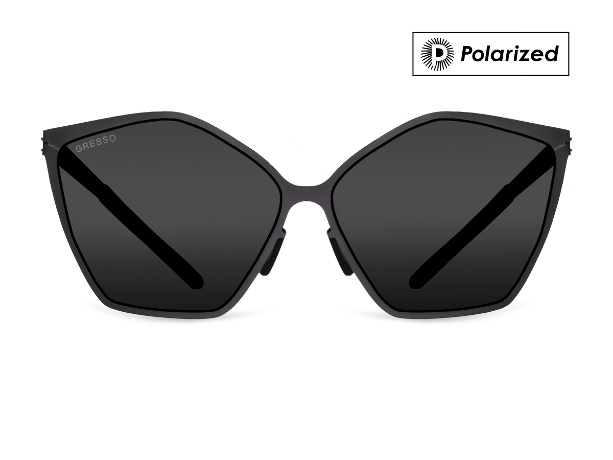 Черные женские солнцезащитные очки GRESSO Naomi, бабочка, изготовленные из титана, с поляризационными линзами Zeiss #color_серый монолит / поляризация