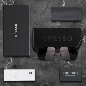 Безоправные солнцезащитные очки GRESSO New York, прямоугольные, изготовленные из титана, с поляризационными линзами Zeiss