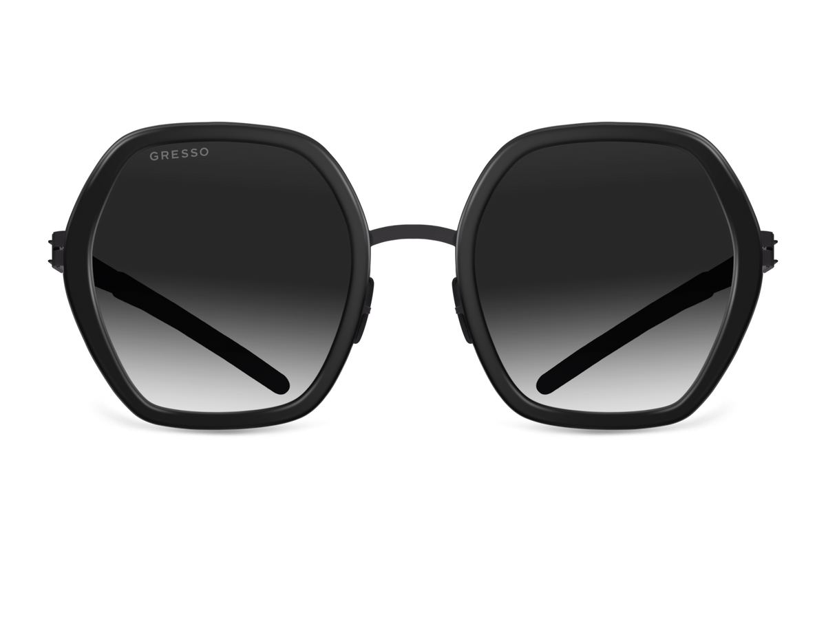 Черные женские солнцезащитные очки GRESSO Regina, геометрия, изготовленные из титана, с поляризационными линзами Zeiss #color_серый градиент