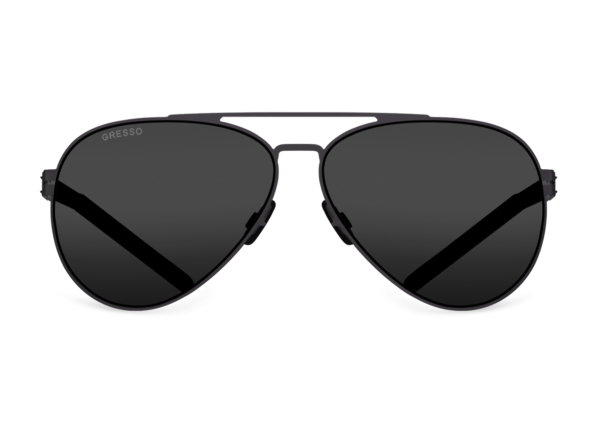 Черные мужские солнцезащитные очки GRESSO Reynolds в стиле авиатор, изготовленные из титана, с поляризационными линзами Zeiss #color_серый монолит