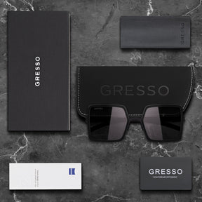 Черные женские солнцезащитные очки GRESSO Rodeo Drive, квадратные, изготовленные из титана, с поляризационными линзами Zeiss