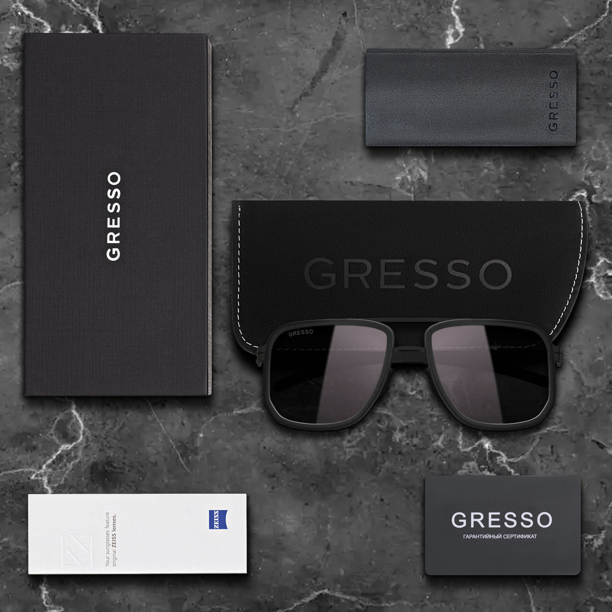 Черные мужские солнцезащитные очки GRESSO Roland в стиле авиатор, изготовленные из титана, с поляризационными линзами Zeiss