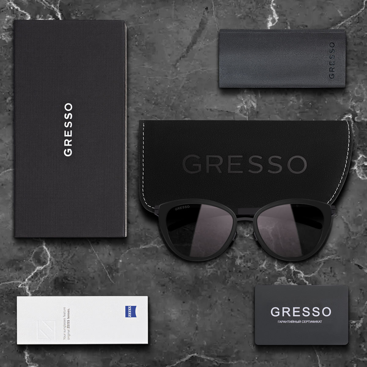 Черные женские солнцезащитные очки GRESSO Salamanca, бабочка, изготовленные из титана, с поляризационными линзами Zeiss