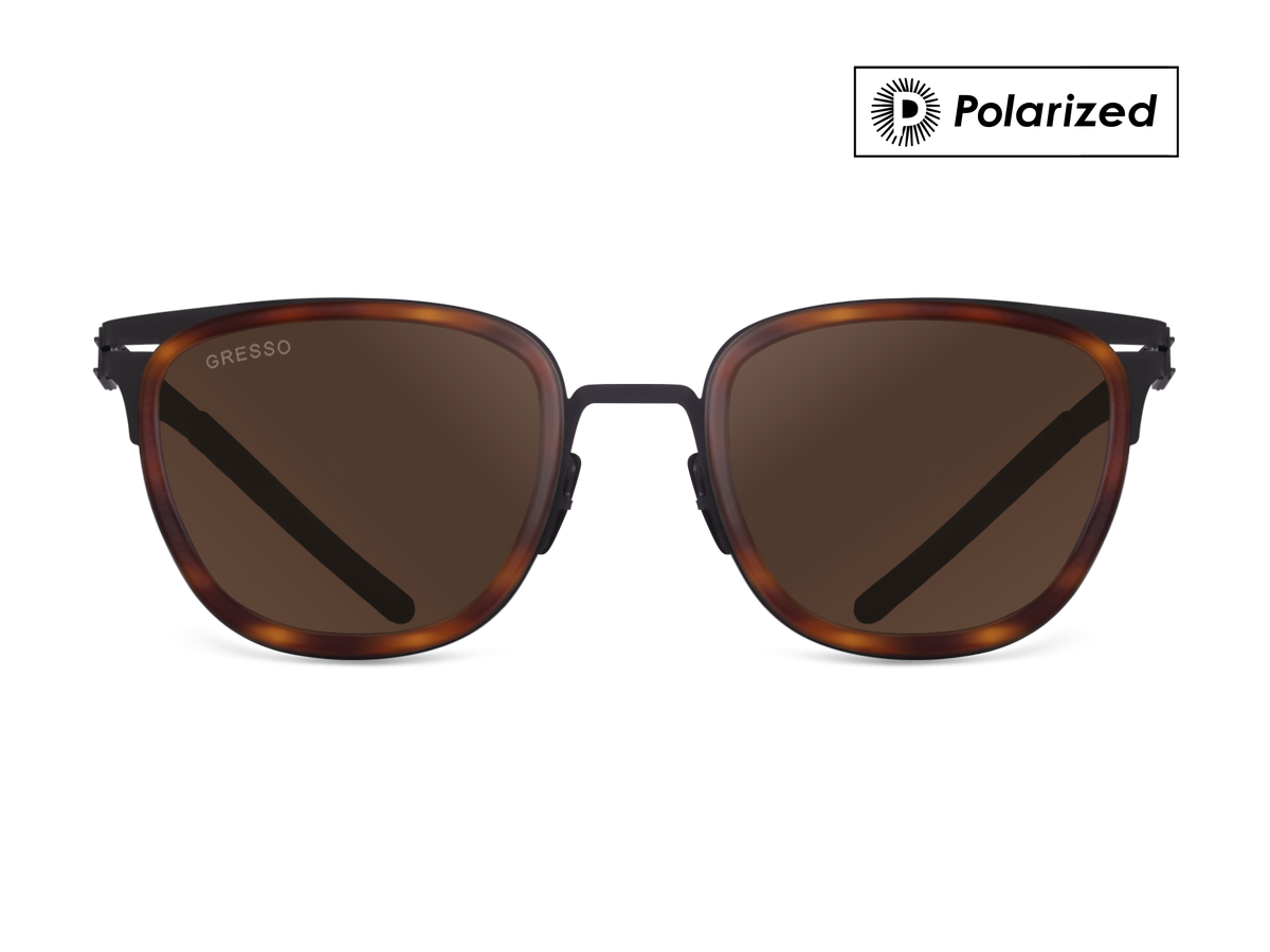 Черные мужские солнцезащитные очки GRESSO San Remo, вайфареры, изготовленные из титана, с поляризационными линзами Zeiss #color_коричневый монолит / поляризация