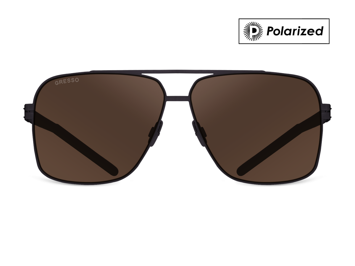 Черные мужские солнцезащитные очки GRESSO Seattle в стиле авиатор, изготовленные из титана, с поляризационными линзами Zeiss #color_коричневый монолит / поляризация
