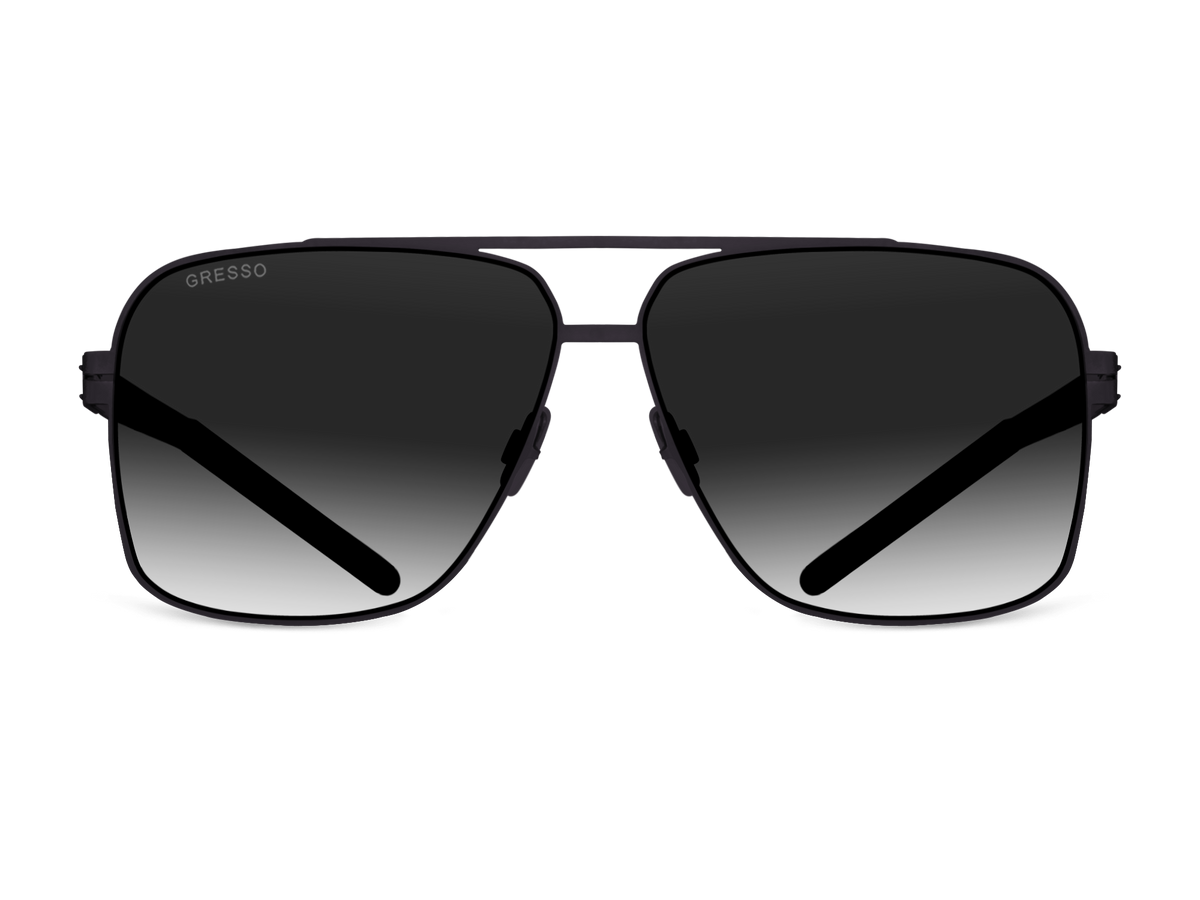Черные мужские солнцезащитные очки GRESSO Seattle в стиле авиатор, изготовленные из титана, с поляризационными линзами Zeiss #color_серый градиент