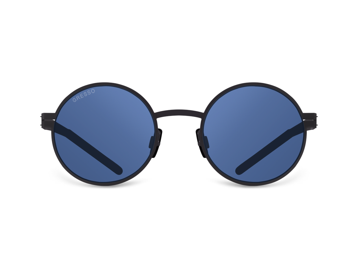 Черные мужские солнцезащитные очки GRESSO Seoul, круглые, изготовленные из титана, с поляризационными линзами Zeiss #color_синий монолит