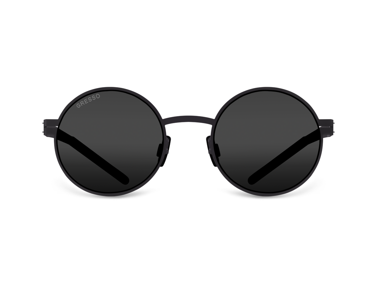Черные мужские солнцезащитные очки GRESSO Seoul, круглые, изготовленные из титана, с поляризационными линзами Zeiss #color_серый монолит