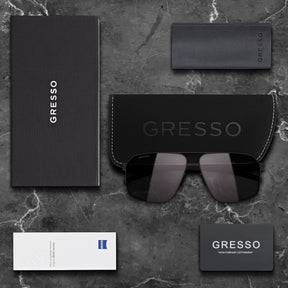 Черные мужские солнцезащитные очки GRESSO Stanford в стиле авиатор, изготовленные из титана, с поляризационными линзами Zeiss