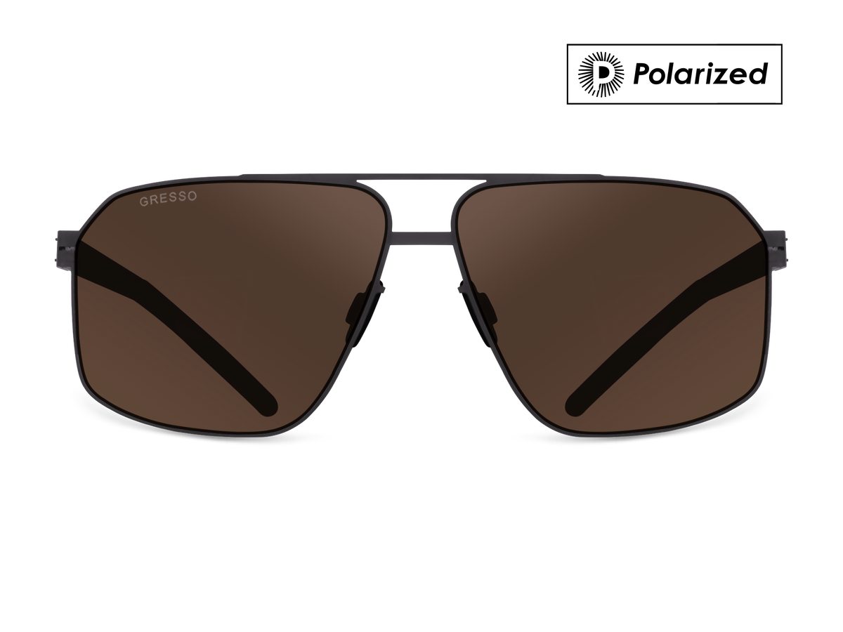 Черные мужские солнцезащитные очки GRESSO Stanford в стиле авиатор, изготовленные из титана, с поляризационными линзами Zeiss #color_коричневый монолит / поляризация
